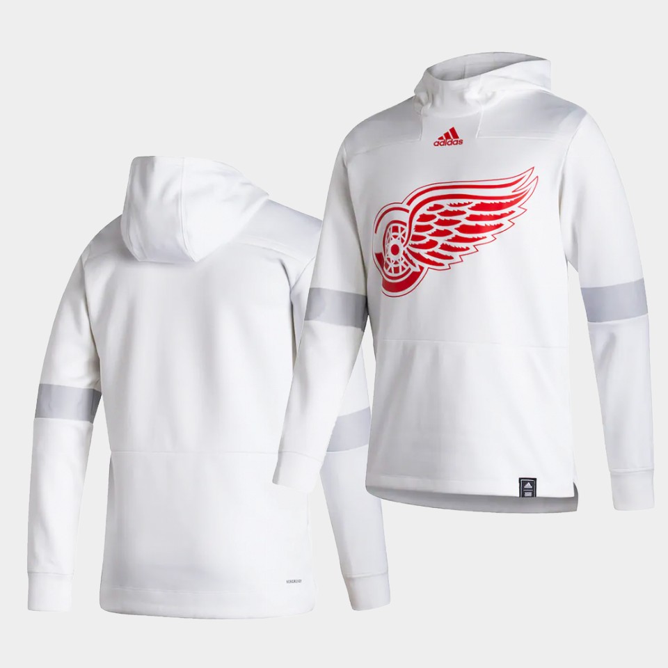 Men Detroit Red Wings Blank White NHL 2021 Adidas Pullover Hoodie Jersey->customized nhl jersey->Custom Jersey
